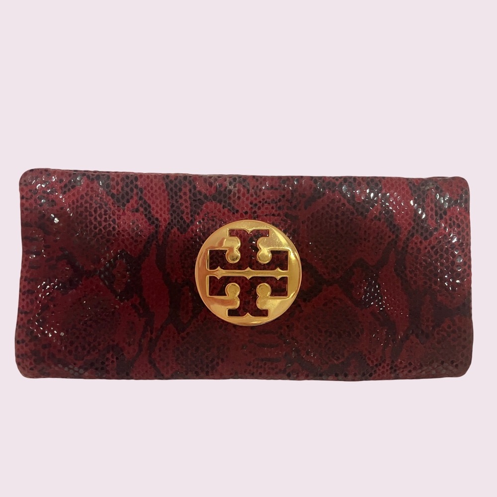 Tori Burch Burgundy Python wallet Clutch